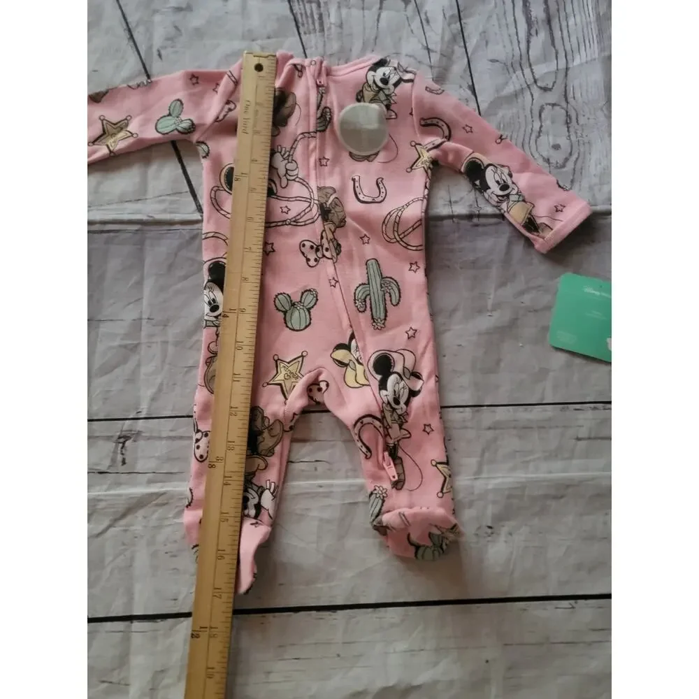 Disney Baby pink Minnie Mouse cowgirl two-way zip footed sleep Play Pajamas NB